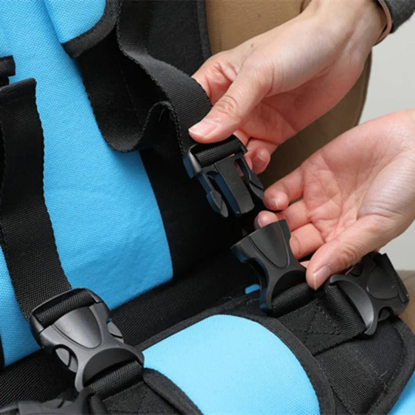 Travel Booster Seat with Five-Point Harness and Backpack Storage for Ages 1-14