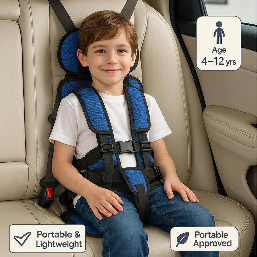 Travel Booster Seat with Five-Point Harness and Backpack Storage for Ages 1-14