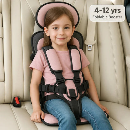 Travel Booster Seat with Five-Point Harness and Backpack Storage for Ages 1-14