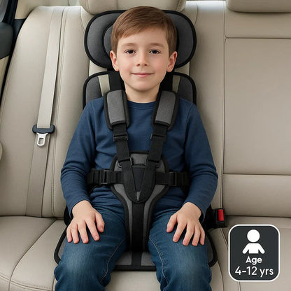 Travel Booster Seat with Five-Point Harness and Backpack Storage for Ages 1-14