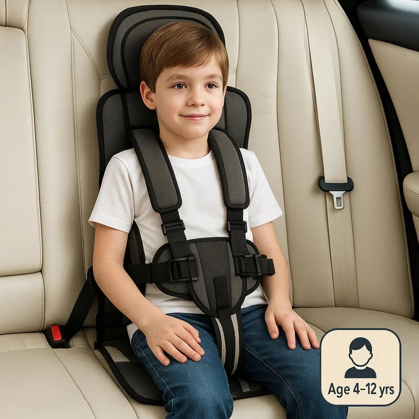 Travel Booster Seat with Five-Point Harness and Backpack Storage for Ages 1-14