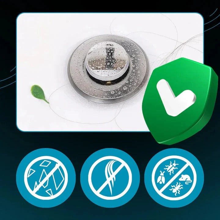 Pop Up Sink Stopper with Dual Layer Silicone Seal and Built-in Filter Basket