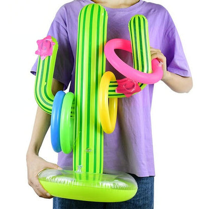 Ring Toss Game with Inflatable Cactus and Six Rings for Pool Parties