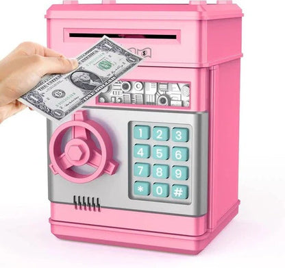 Motorized Coin and Bill Bank with Passcode Lock and Bilingual Voice Prompts