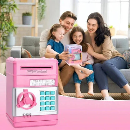 Motorized Coin and Bill Bank with Passcode Lock and Bilingual Voice Prompts