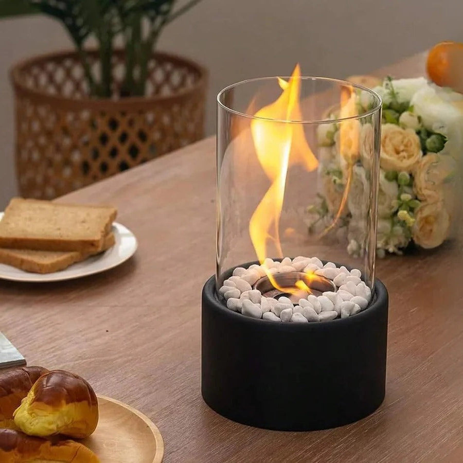 Tabletop Ethanol Fireplace with Heat Resistant Glass and Flame Snuffer
