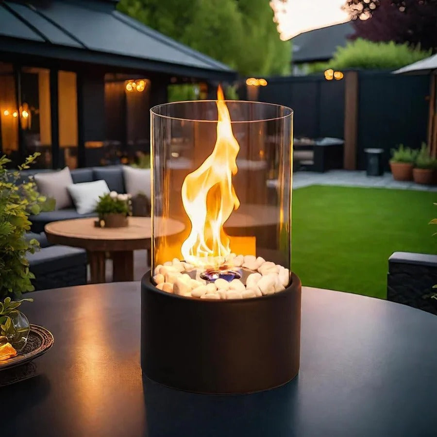 Tabletop Ethanol Fireplace with Heat Resistant Glass and Flame Snuffer