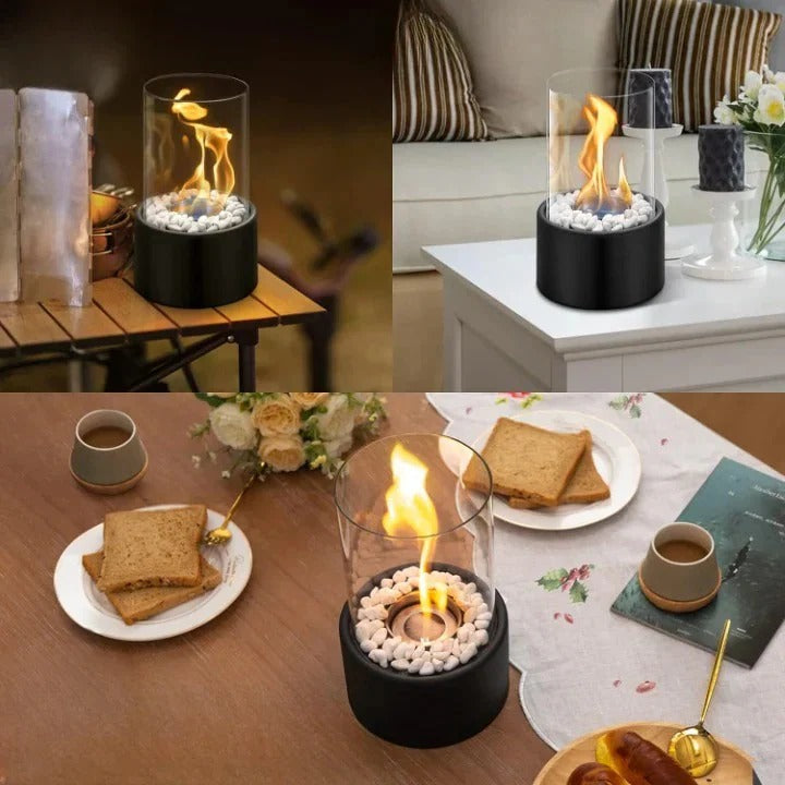 Tabletop Ethanol Fireplace with Heat Resistant Glass and Flame Snuffer