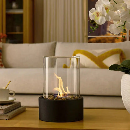 Tabletop Ethanol Fireplace with Heat Resistant Glass and Flame Snuffer