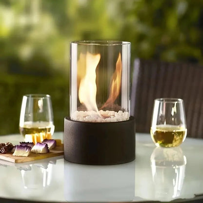 Tabletop Ethanol Fireplace with Heat Resistant Glass and Flame Snuffer