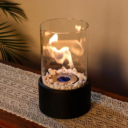 Tabletop Ethanol Fireplace with Heat Resistant Glass and Flame Snuffer