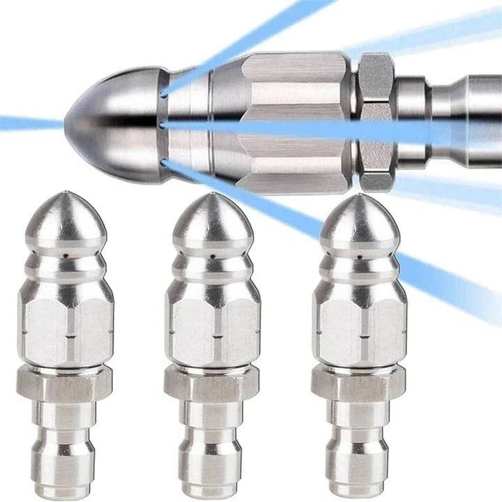 Pipe Cleaning Nozzle with Pointed Tip and Stainless Steel Body for Pressure Hoses