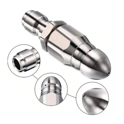 Pipe Cleaning Nozzle with Pointed Tip and Stainless Steel Body for Pressure Hoses