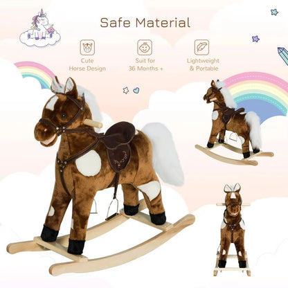 Plush Rocking Horse with Nursery Rhyme Music and Handle Grips for Toddlers