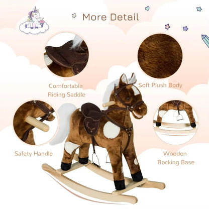 Plush Rocking Horse with Nursery Rhyme Music and Handle Grips for Toddlers