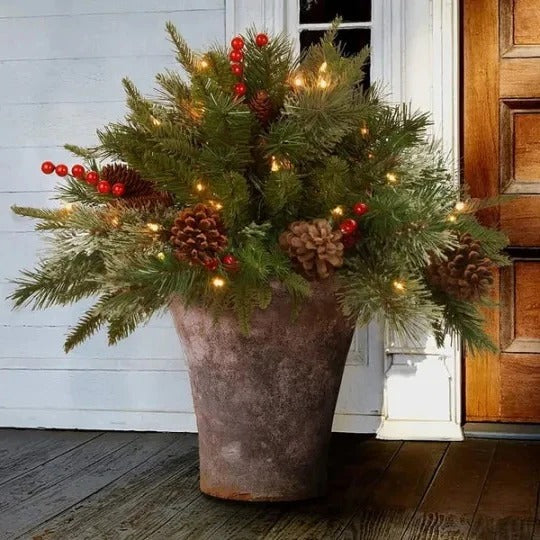 Pre-Lit Evergreen Urn Filler with 35 Warm White LED Lights and Automatic Timer