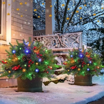 Pre-Lit Evergreen Urn Filler with 35 Warm White LED Lights and Automatic Timer