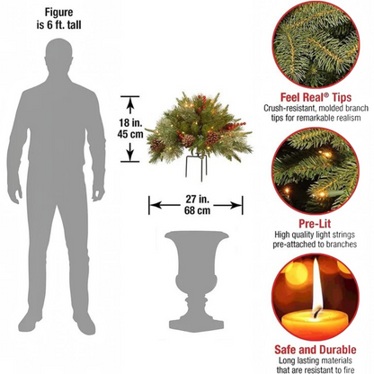 Pre-Lit Evergreen Urn Filler with 35 Warm White LED Lights and Automatic Timer