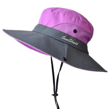 Foldable Sun Hat with Extended Brim and Mesh Lining, UV Resistant Polyester