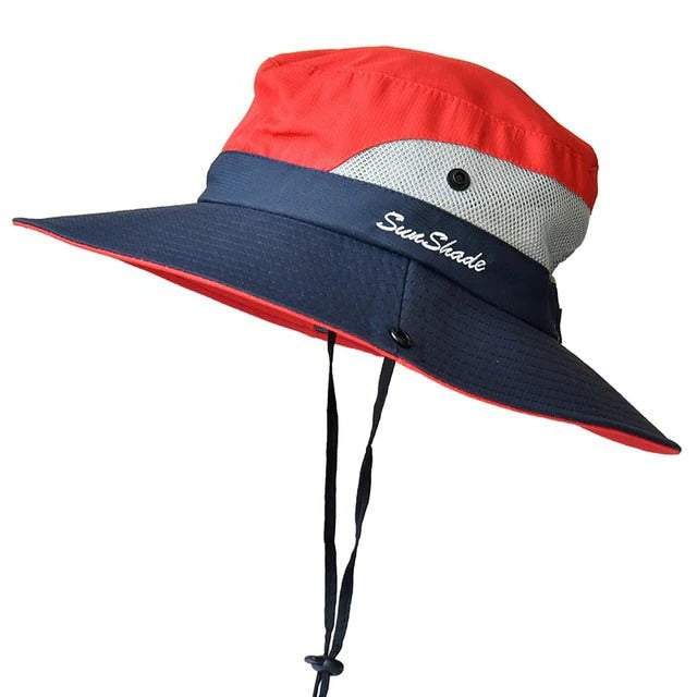 Foldable Sun Hat with Extended Brim and Mesh Lining, UV Resistant Polyester