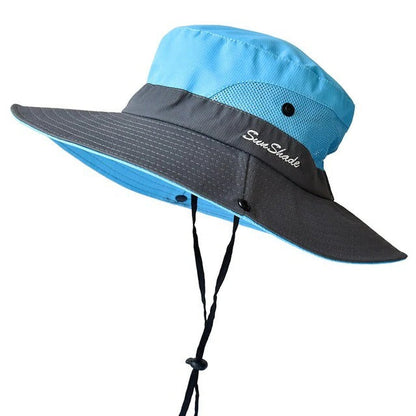 Foldable Sun Hat with Extended Brim and Mesh Lining, UV Resistant Polyester