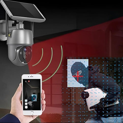 Wireless Surveillance Camera with Solar Power and Dual Axis Rotation, 1080P HD