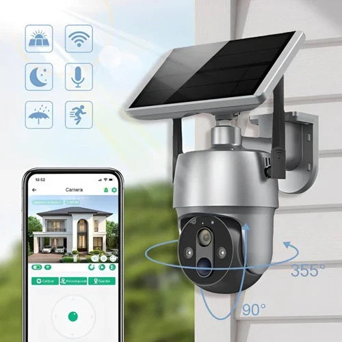Outdoor Security Camera with Solar Panel and 360 Degree Rotation, Motion Detection