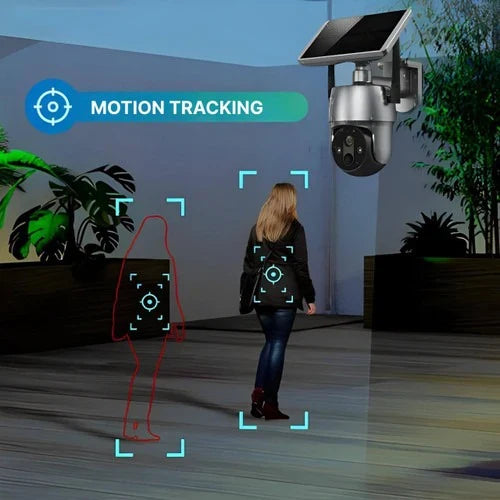 Outdoor Security Camera with Solar Panel and 360 Degree Rotation, Motion Detection