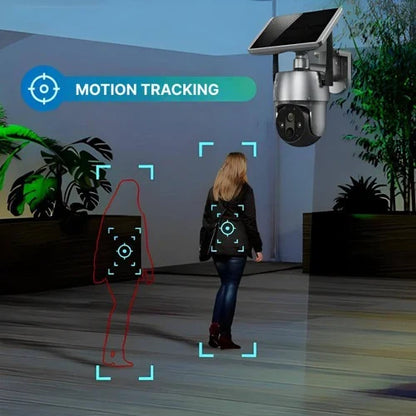 Outdoor Security Camera with Solar Panel and 360 Degree Rotation, Motion Detection