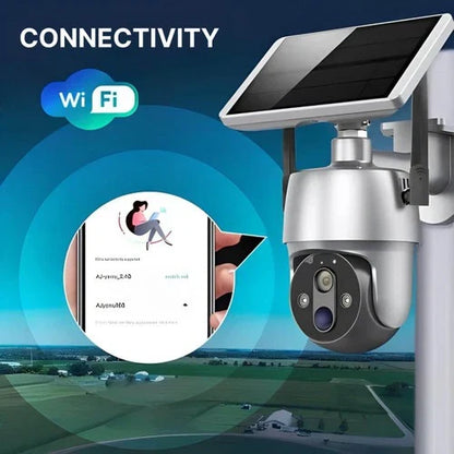 Outdoor Security Camera with Solar Panel and 360 Degree Rotation, Motion Detection