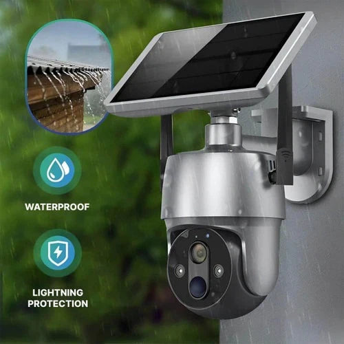 Outdoor Security Camera with Solar Panel and 360 Degree Rotation, Motion Detection