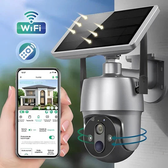Outdoor Security Camera with Solar Panel and 360 Degree Rotation, Motion Detection