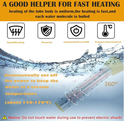 Portable Immersion Water Heater with Safety Guard and Insulated Handle, 220V