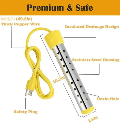 Portable Immersion Water Heater with Safety Guard and Insulated Handle, 220V