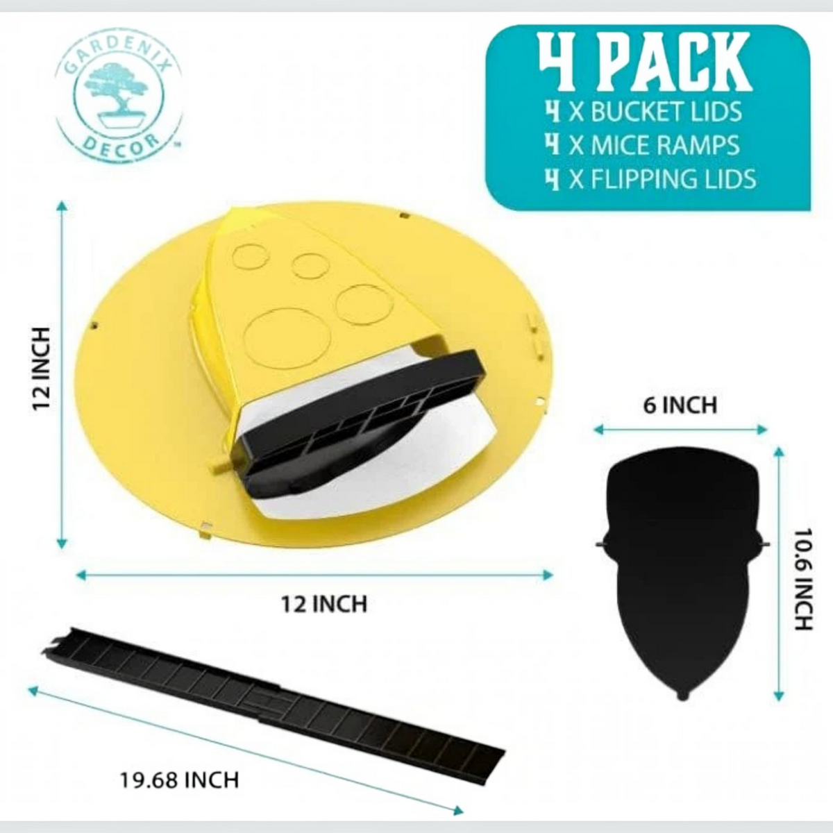 Four Pack of Bucket Lid Mouse Traps with an Auto Reset Flip Lid for a 5 Gallon Bucket