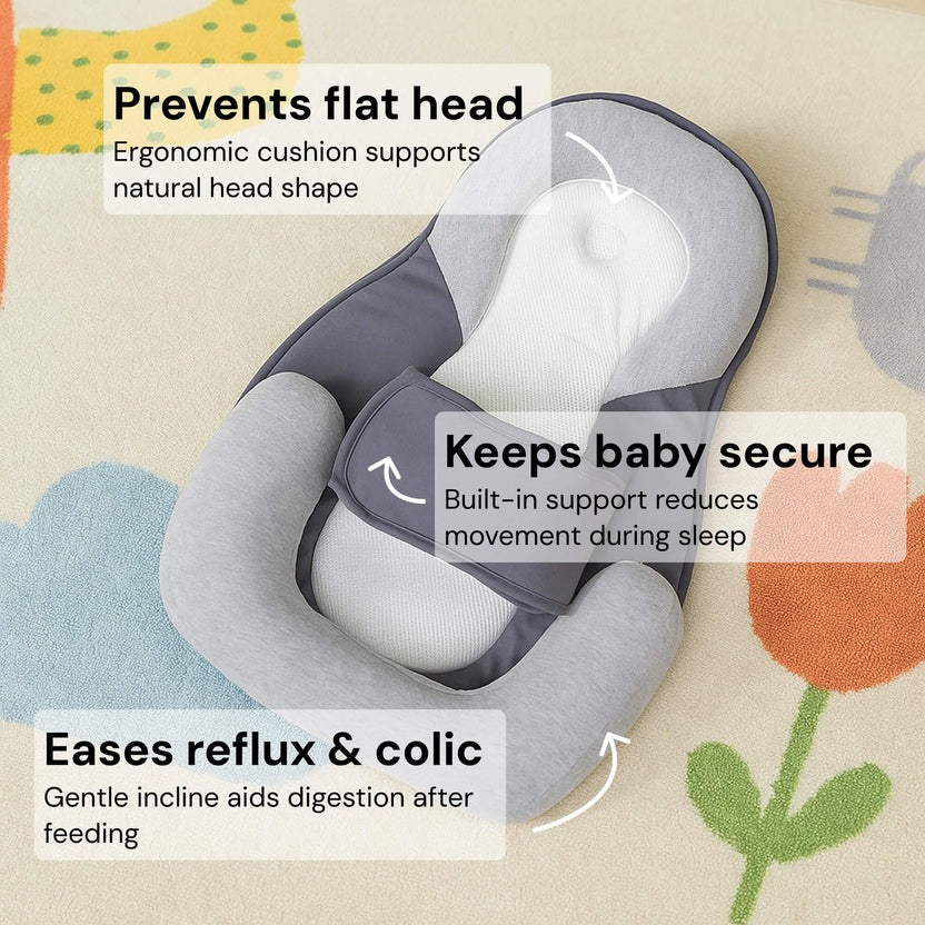 Inclined Sleep Pod with Head Support and Safety Belts for Infants
