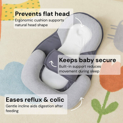 Inclined Sleep Pod with Head Support and Safety Belts for Infants