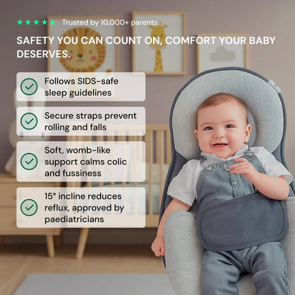 Inclined Sleep Pod with Head Support and Safety Belts for Infants