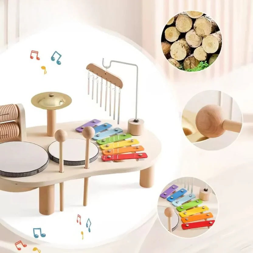 Wooden Musical Instrument Set with Eight-Note Xylophone and Shape Puzzle Base for Toddlers