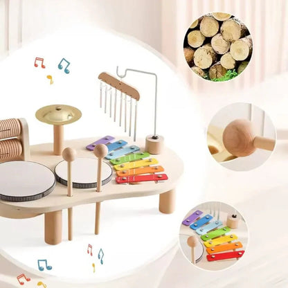 Wooden Musical Instrument Set with Eight-Note Xylophone and Shape Puzzle Base for Toddlers
