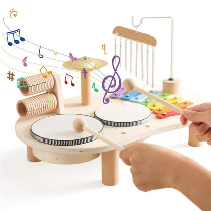 Wooden Musical Instrument Set with Eight-Note Xylophone and Shape Puzzle Base for Toddlers