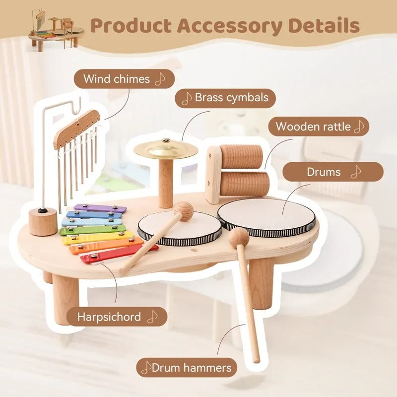 Wooden Musical Instrument Set with Eight-Note Xylophone and Shape Puzzle Base for Toddlers