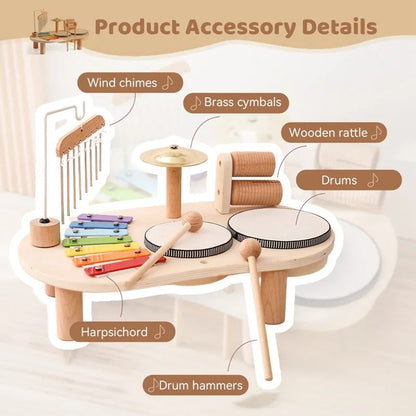 Wooden Musical Instrument Set with Eight-Note Xylophone and Shape Puzzle Base for Toddlers