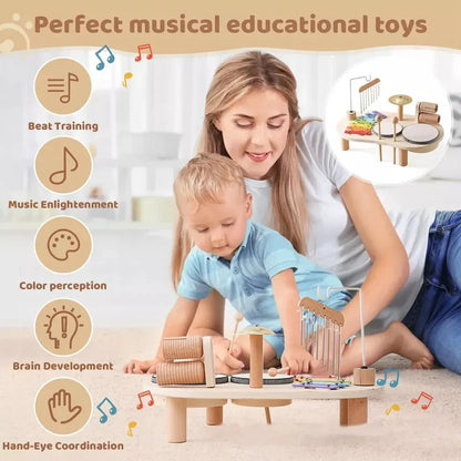 Wooden Musical Instrument Set with Eight-Note Xylophone and Shape Puzzle Base for Toddlers