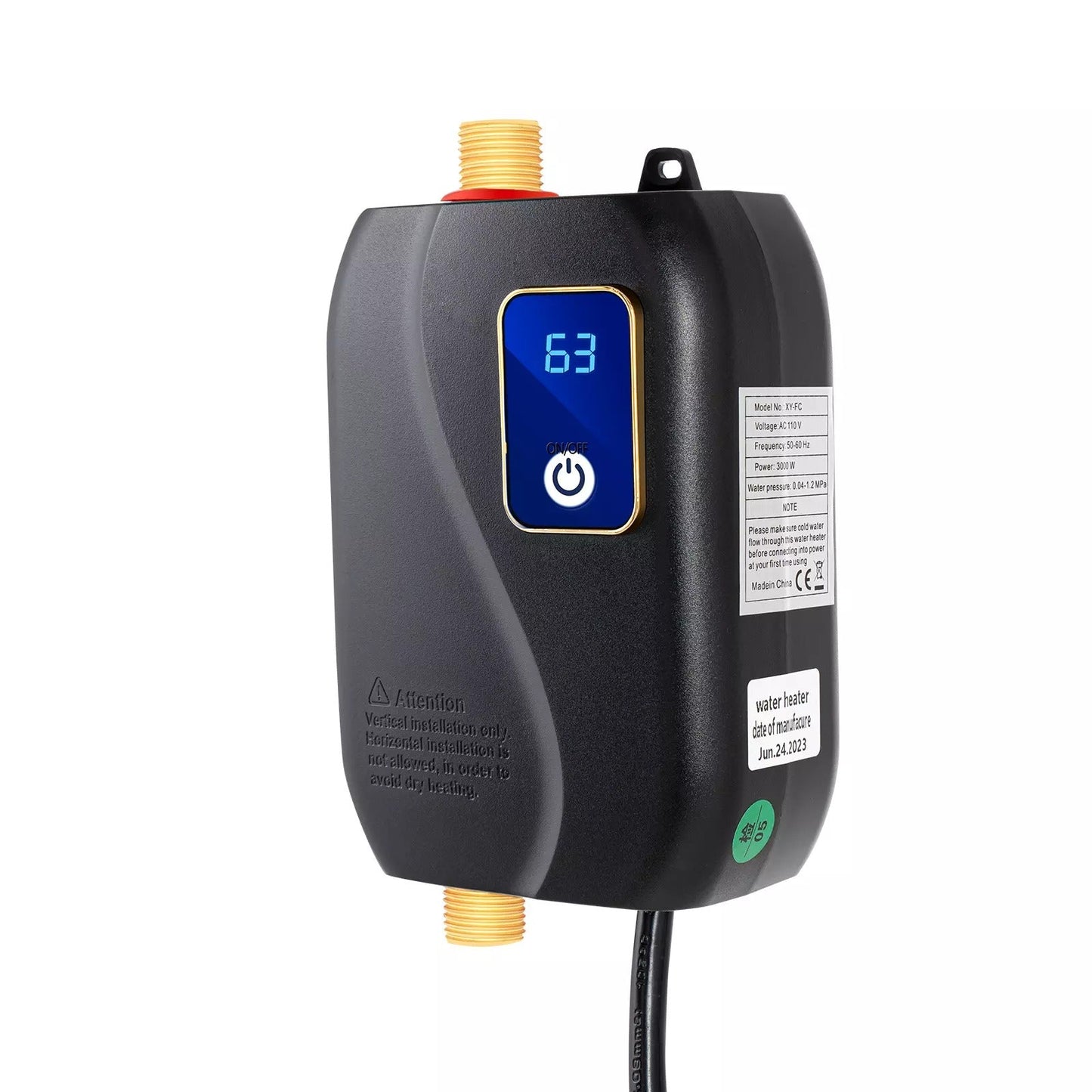 Tankless Electric Water Heater with LED Display and Automatic Flow Control