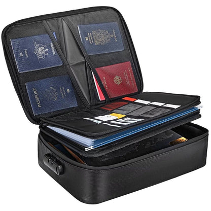 Fire and Water Resistant Document Storage Bag with Built-In Lock and Three Compartments