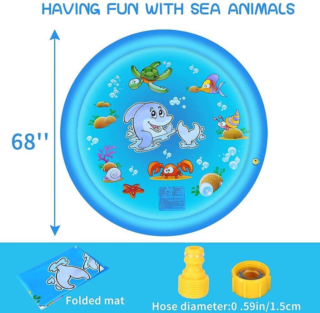 Outdoor Splash Pad 68 Inch with Adjustable Water Spray and Inflatable Edge, Ages 1-8 All Vera Mart