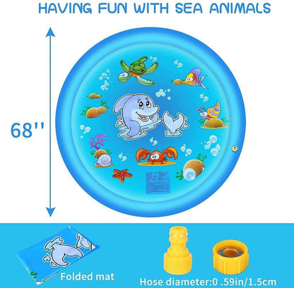 Outdoor Splash Pad 68 Inch with Adjustable Water Spray and Inflatable Edge, Ages 1-8 All Vera Mart