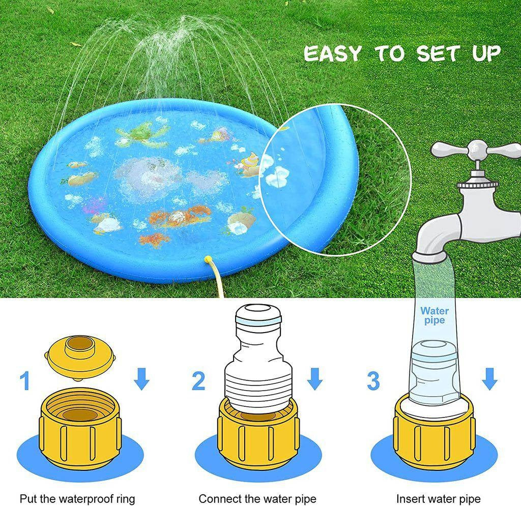Outdoor Splash Pad 68 Inch with Adjustable Water Spray and Inflatable Edge, Ages 1-8 All Vera Mart