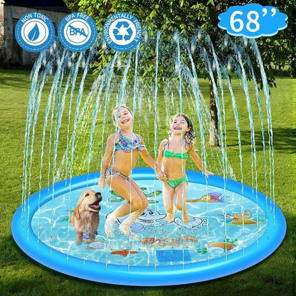 Outdoor Splash Pad 68 Inch with Adjustable Water Spray and Inflatable Edge, Ages 1-8 All Vera Mart